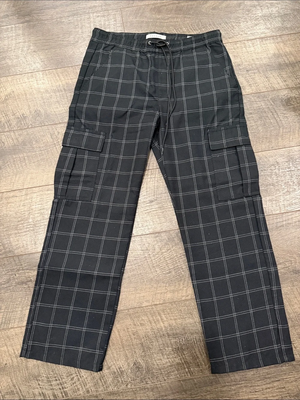 Men's Pacsun Black Windowpane Cargo Pants - Baggy